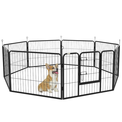 Modular Dog Playpen 8-Piece for Indoor and Outdoor Use, Steel, 80x60 cm, Black