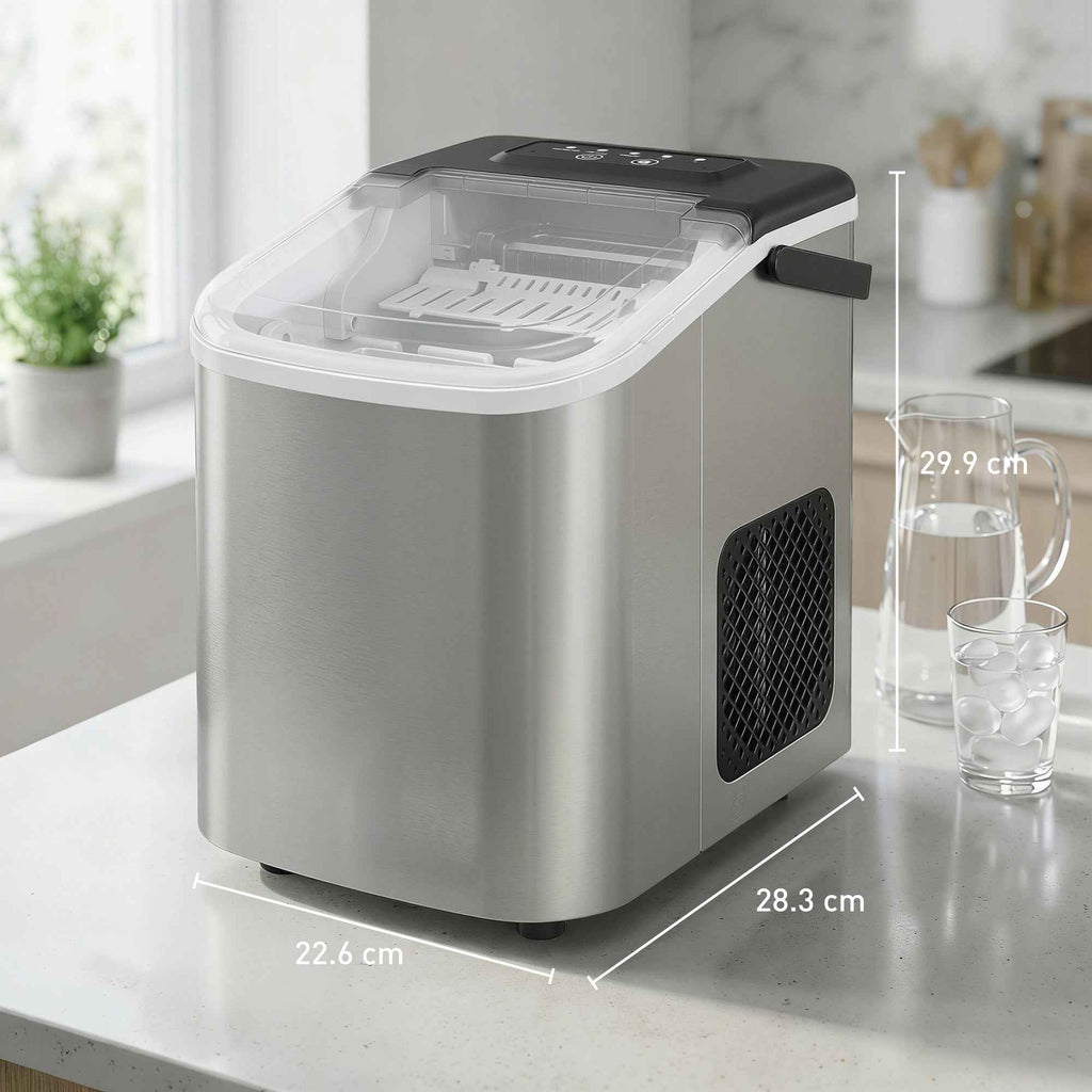 HOMCOM Ice Maker, 12kg in 24 Hours, 9 Cubes in 7-10 Minutes, 2 Sizes, with Self-Cleaning System, Silver