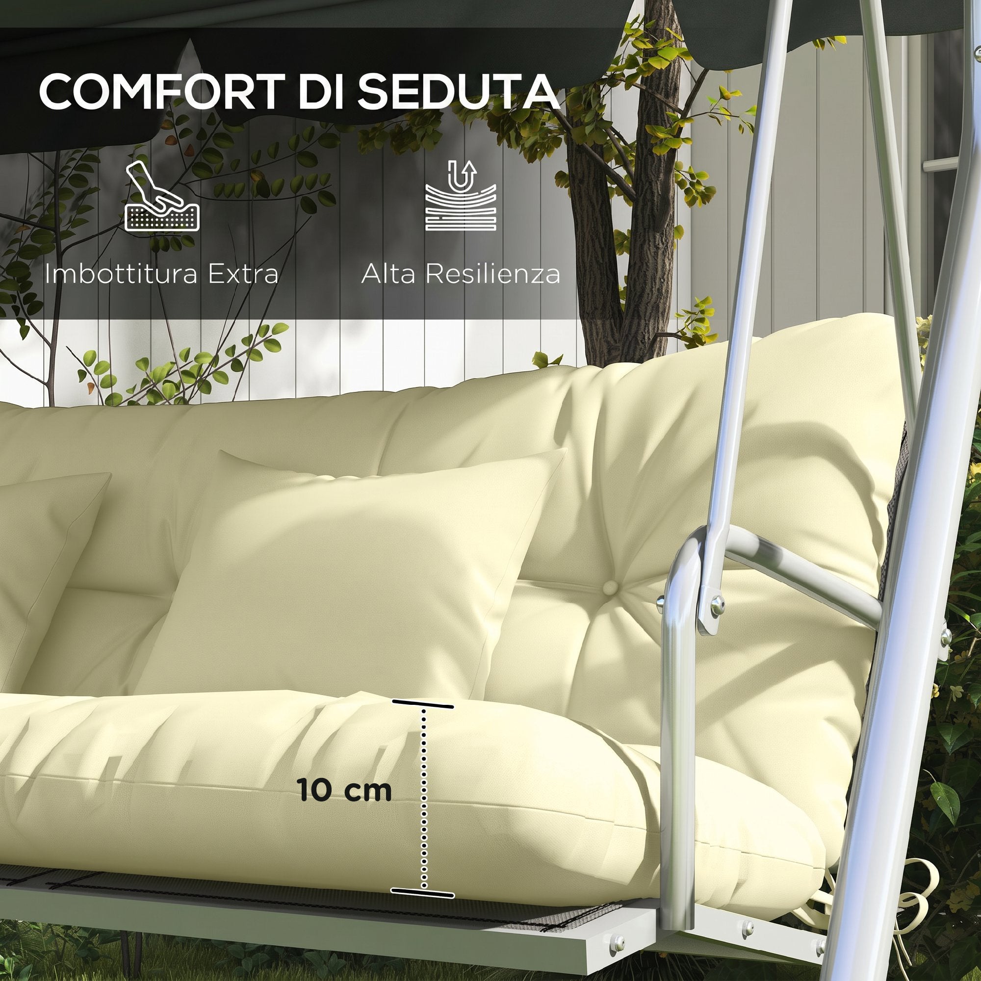 Outsunny Set of 4 Garden Cushions for Backrest and Seat with Padding, in Polyester, Cream