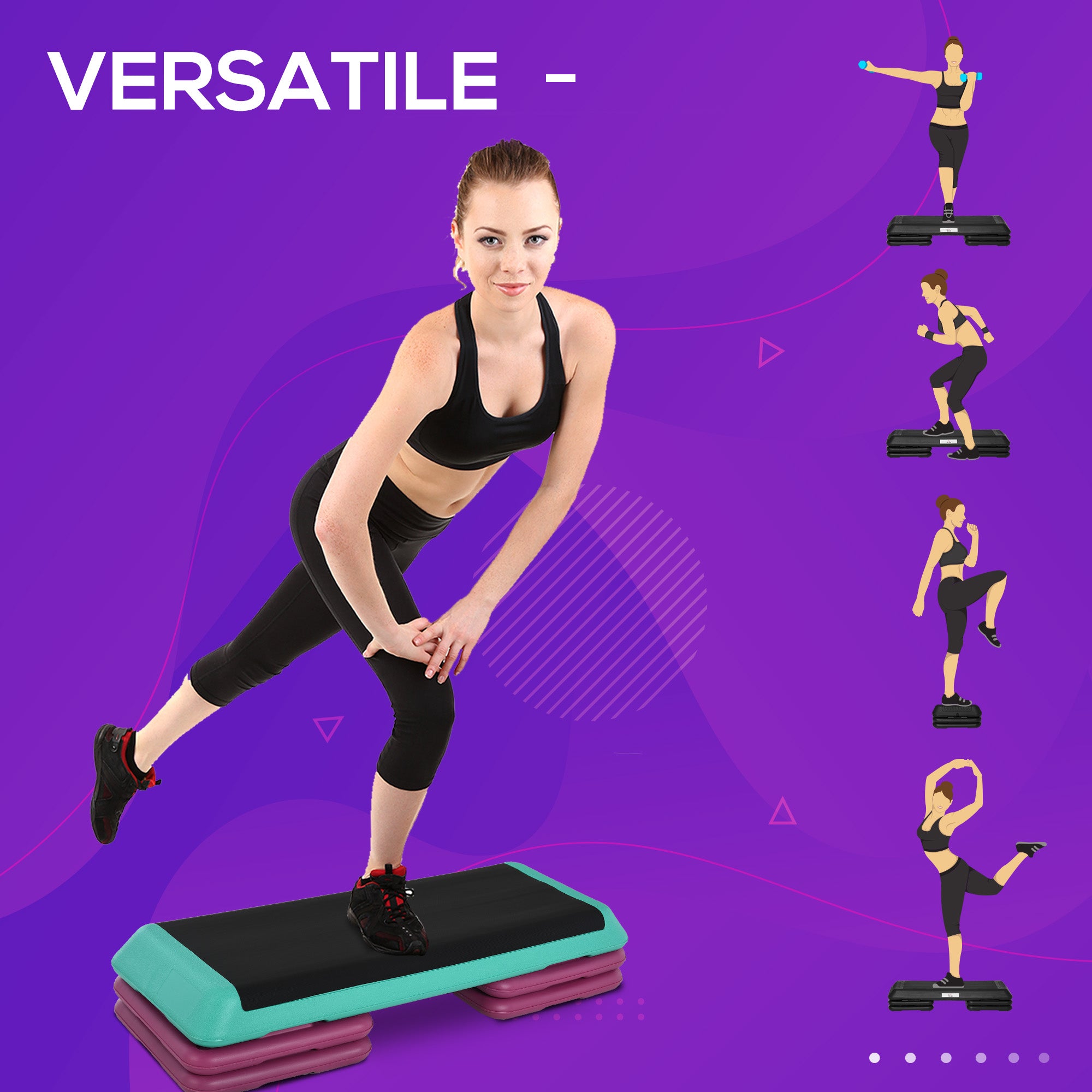 Non-Slip Aerobic Stepper Adjustable on 3 Levels, in Plastic and PP, 110x40x20 cm, Multicolor