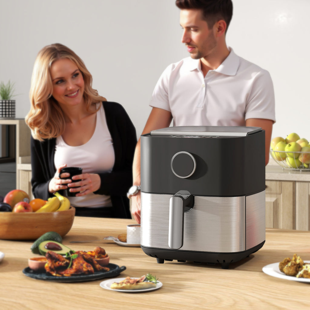 8L Air Fryer, 1700W Air Fryer with 8 Programs and 360° Hot Air Circulation, LED Display, Black