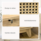 Chest of Drawers with 4 Drawers and Rattan Inserts, Boho Style, 80x35x95 cm, Natural Wood