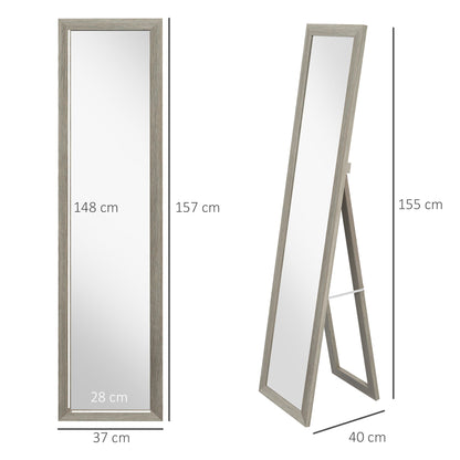 Vertical Wall or Floor Mirror with MDF Frame, 37x40x155 cm, Grey and Transparent