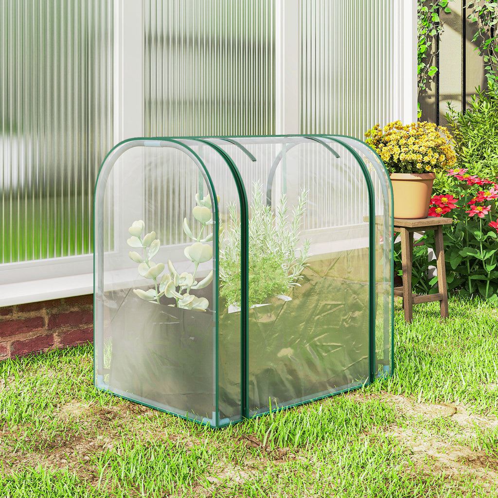 Outsunny Mini Greenhouse with Grow Bag and Roll-Up Door, 68x50x70 cm, Dark Green