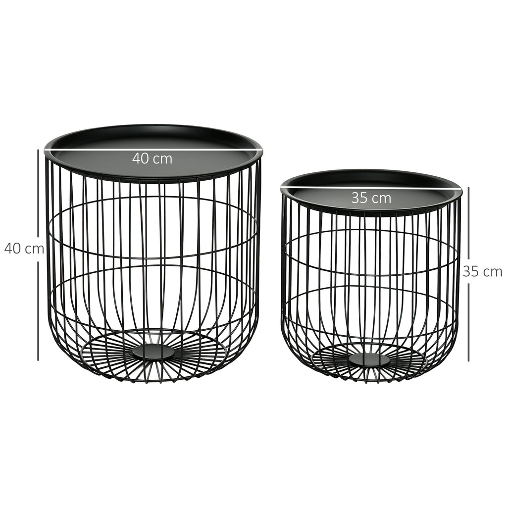 Homcom Set 2 Tavolini di Living Rooms Retondi steel with container compartment, black - Borgè