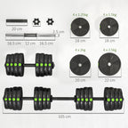 SPORTNOW 2-in-1 Set with 2 Dumbbells Convertible into a Barbell, Total Weight 30 kg and Adjustable Weight Discs, Black