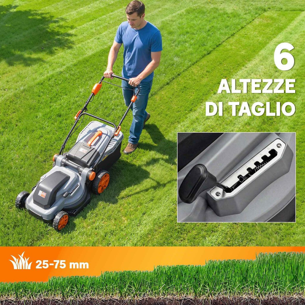 Outsunny 1800W Electric Lawn Mower with 50L Bag, Adjustable Handle, 6 Cutting Heights, Light Grey