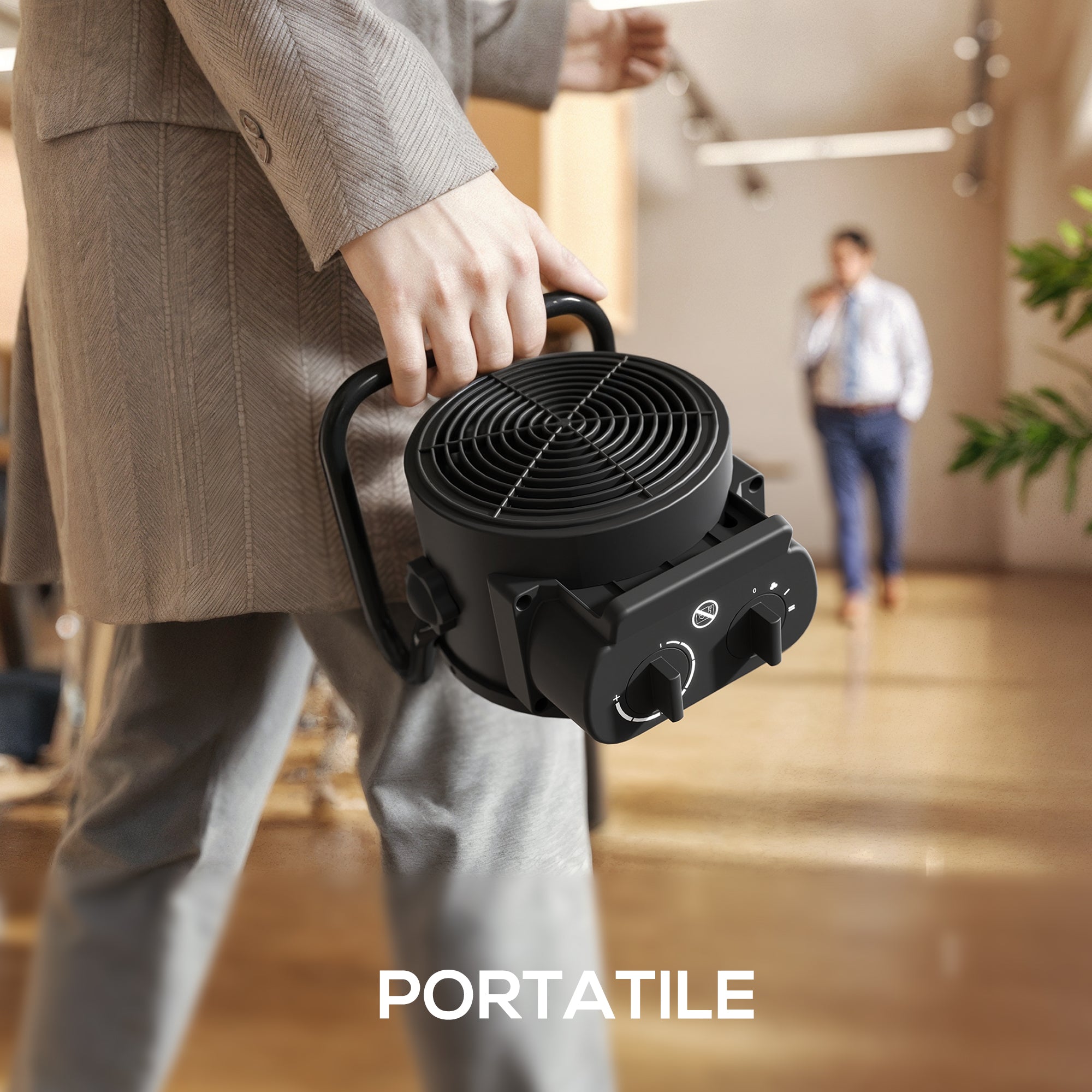 Electric Heater, Adjustable, 3-Mode, Fireproof PP and PA, 21.5 x 15.8 x 22 cm, Black