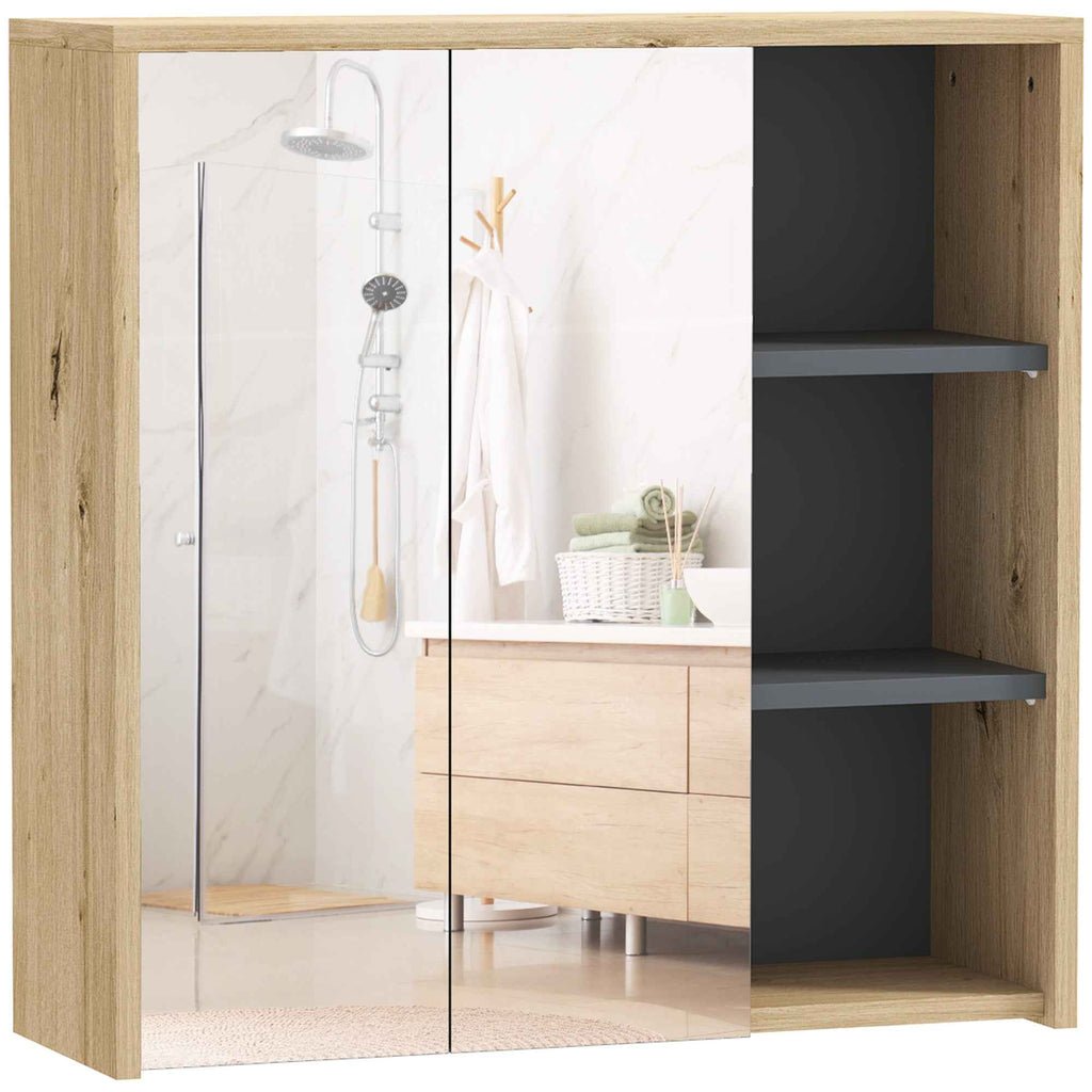 Bathroom Mirror Cabinet with 2 Doors, 60x20x60 cm Bathroom Cabinet with Mirror, Open Compartment, Natural