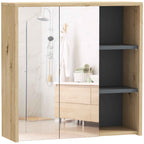 Bathroom Mirror Cabinet with 2 Doors, 60x20x60 cm Bathroom Cabinet with Mirror, Open Compartment, Natural