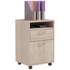 Office Drawer Cabinet Document Holder with Open Shelf and 2 Drawers, in Wood and Metal, 40x35x60 cm, Oak