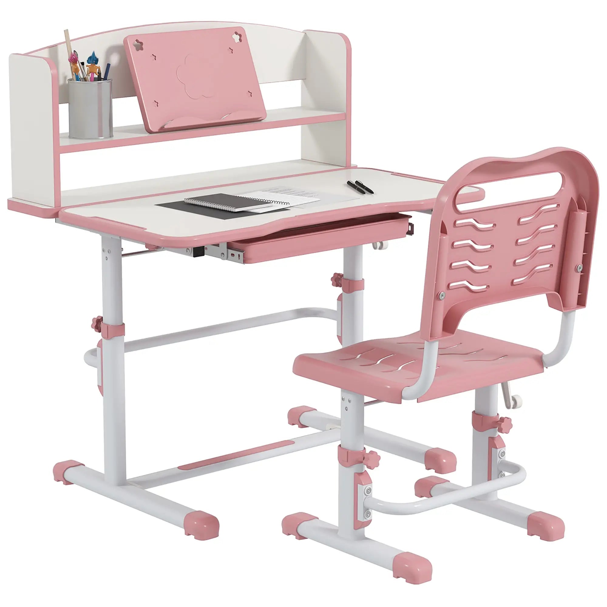 Children's Desk Set with Height-Adjustable Chair and Tiltable Top, Ages 6-12, Pink