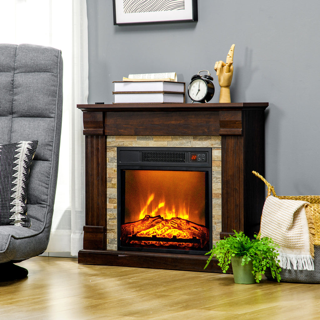 Built-in Electric Fireplace with Timer, Adjustable Flame and Temperature, 80x21.6x67.8 cm, Brown