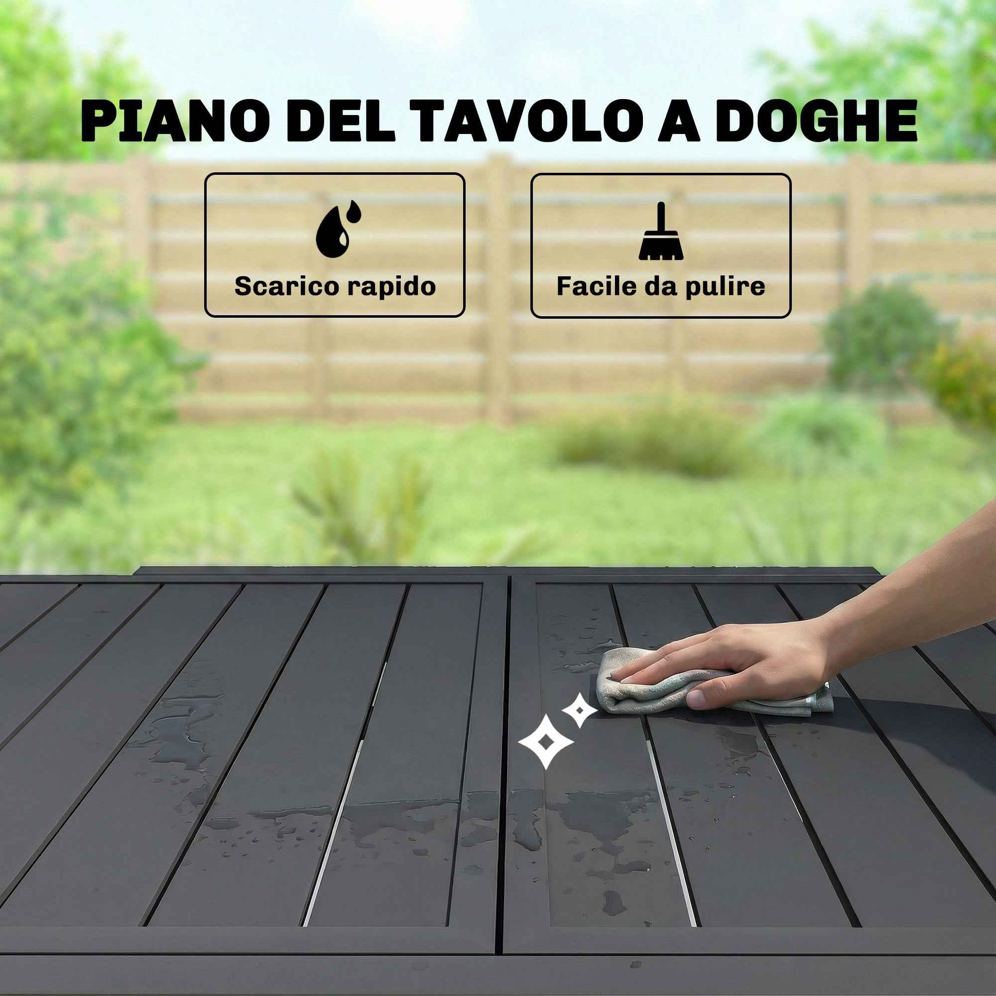 Outsunny Extendable Slatted Garden Table for 4-6 People, Made of Aluminum and Steel, 80/160x80 cm, Black