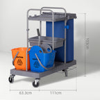 3-Tier Cleaning Trolley with Garbage Bag and Wringer, 111x63.3x103 cm, Grey, Blue and Orange