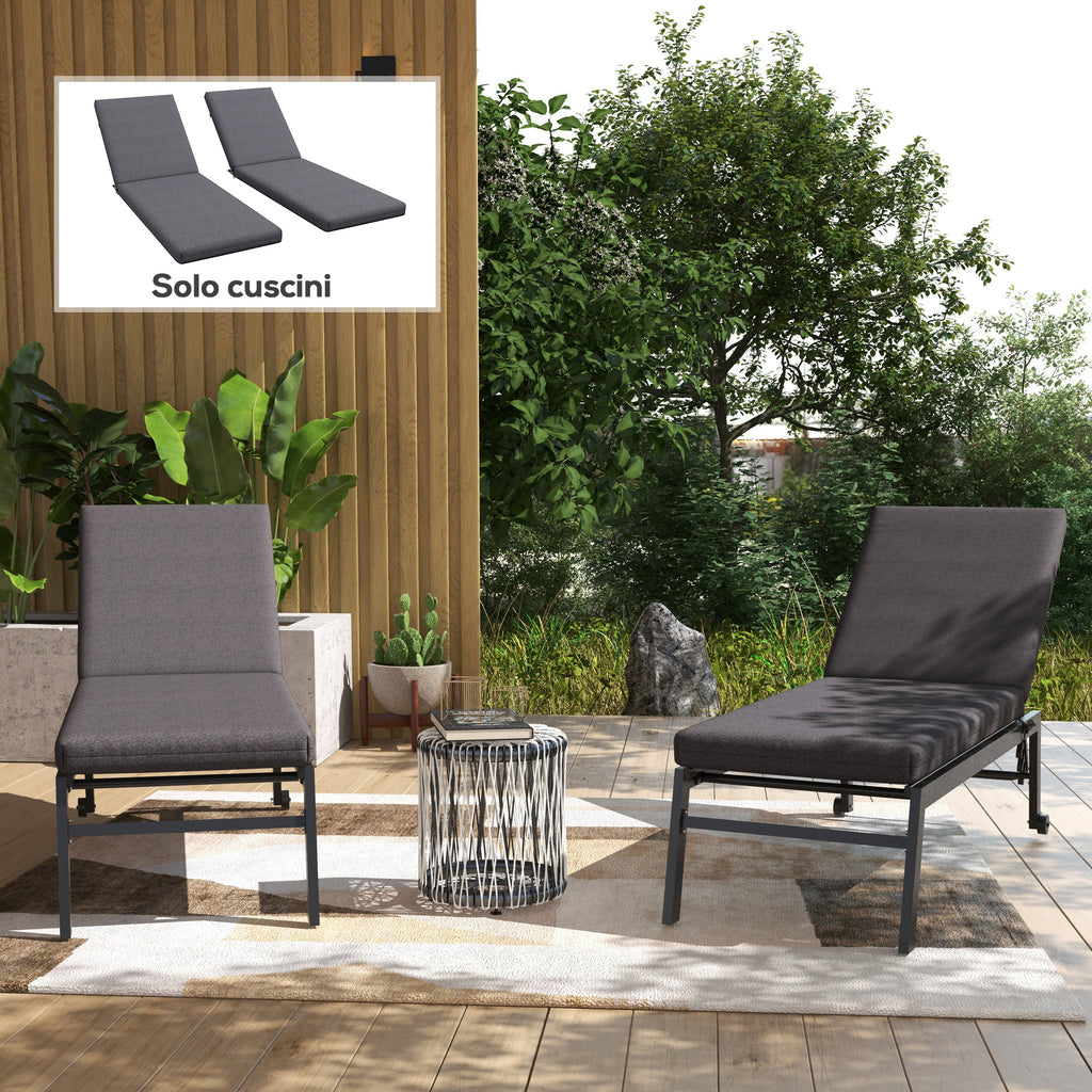 Outsunny Set of 2 Outdoor Chair Cushions with Ties and 2 Pads, in Polyester and Cotton, 190.5 x 58.4 x 7 cm, Grey