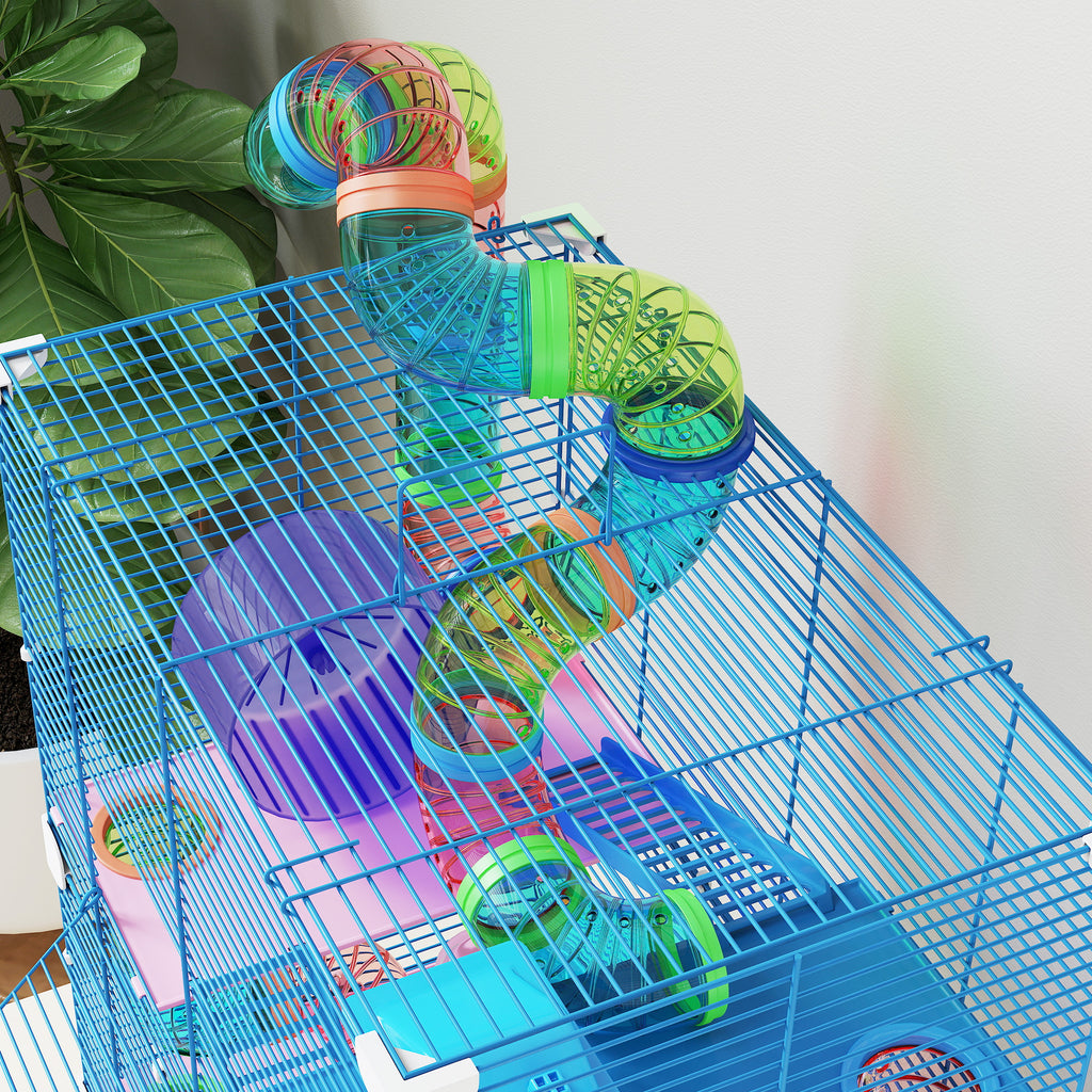 5-Level Hamster Cage with Tubes, Wheel, Ladders, House and Bottle, 46x30x58 cm