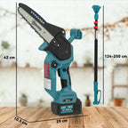2-in-1 Cordless Chainsaw with Telescopic Pole, Brushless Motor, 2 Batteries and Safety Lock, Blue
