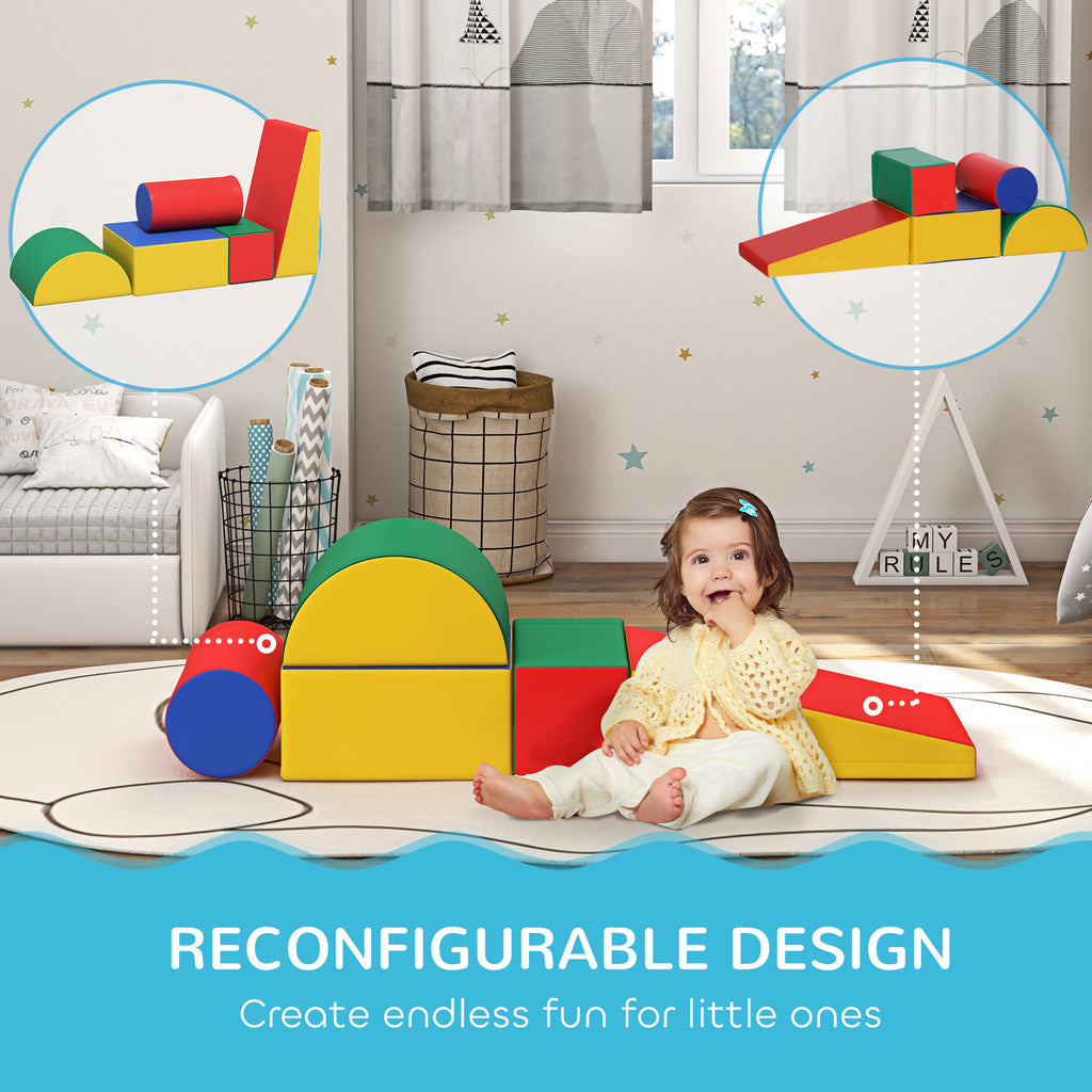 Soft Construction Set for Children 1-3 Years with 5 Colourful Blocks, in Faux Leather and Foam, Multicolour