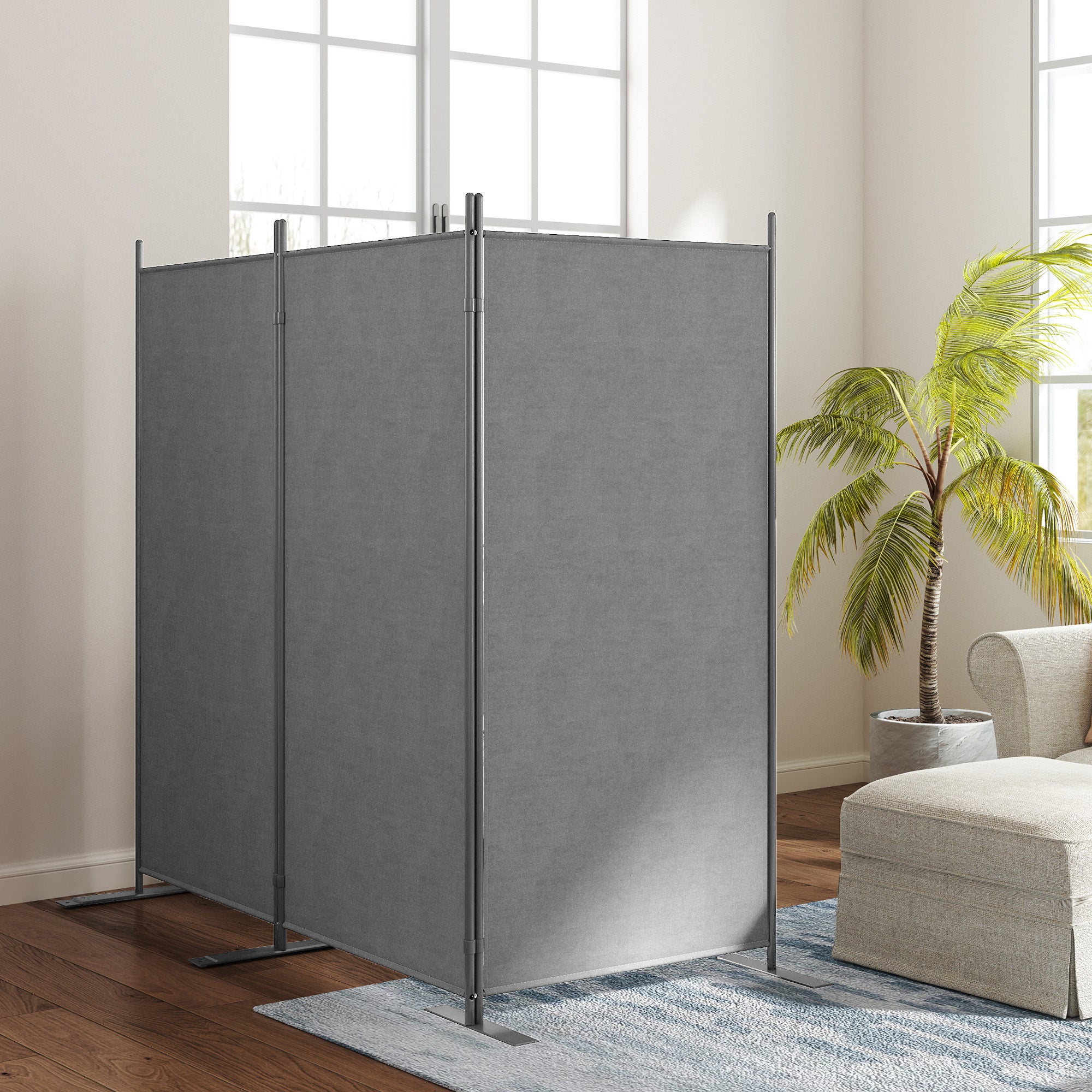Outdoor Screen with 3 Folding and Adjustable Panels, in Polyester and Metal, 252x44x176 cm, Charcoal Gray