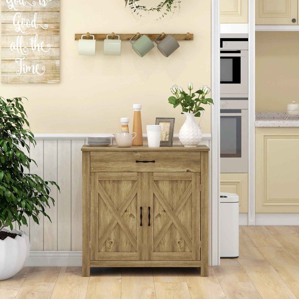 Country Kitchen Sideboard with 2-Door Cabinet and Drawer, 80x39.7x80cm, Wood Color