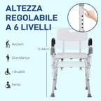Aluminium Shower Chair with Adjustable Height and Non-Slip Feet, 51.5x51.5x71-84cm, White
