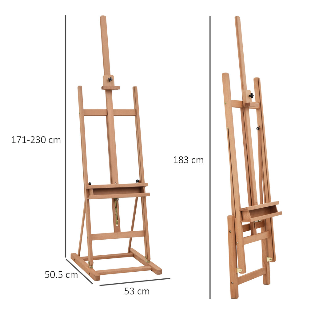 Adjustable Beech Wood Artist Easel with Storage Compartment, 53x50.5x171-230cm