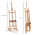 Adjustable Beech Wood Artist Easel with Storage Compartment, 53x50.5x171-230cm