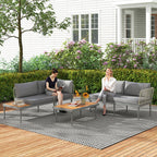 3 Piece Outdoor Set with 2 2-Seater Sofas and Coffee Table, in Rattan and Steel Grey and Wood Color