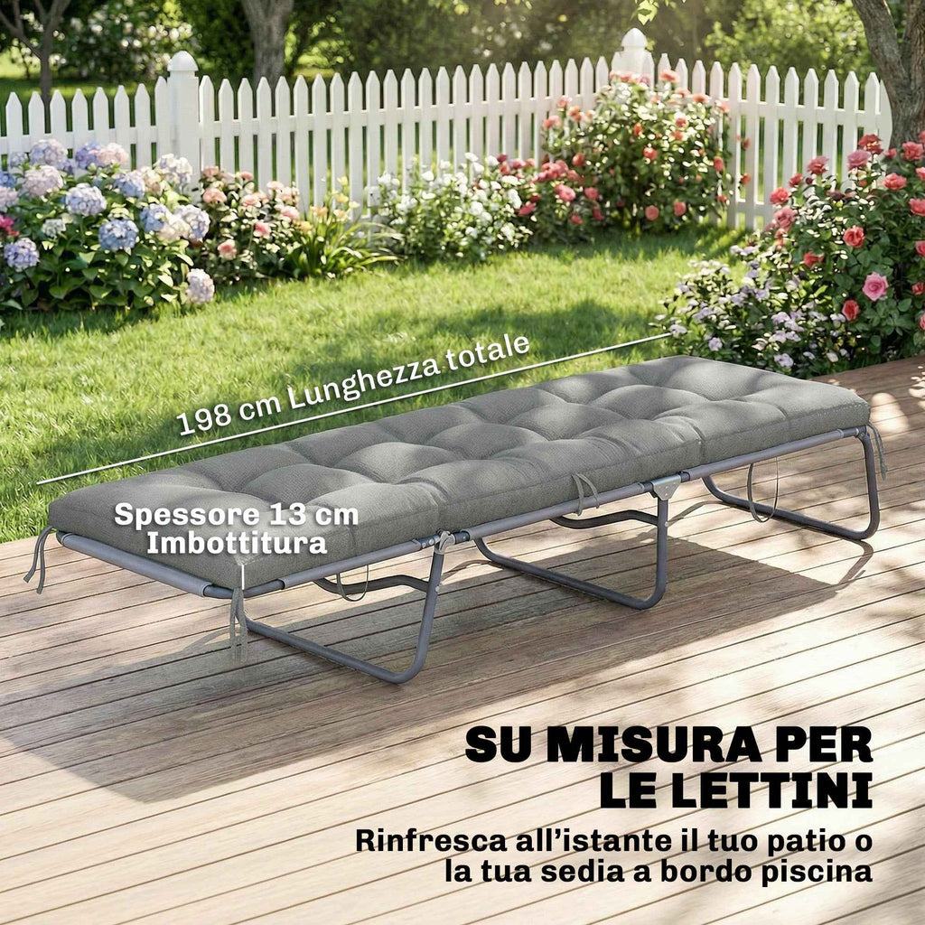 Outsunny Outdoor Chaise Lounge Cushion UV50+, 198 x 65 cm, Light Grey