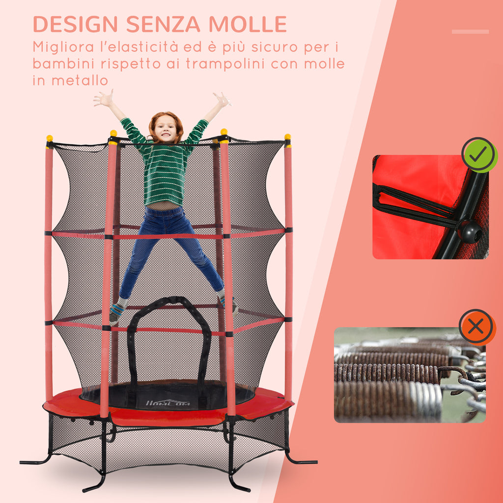 Children's Trampoline Ø1.6x1.9 m with Safety Net and Padded Poles, Ages 3-10 Years, Red