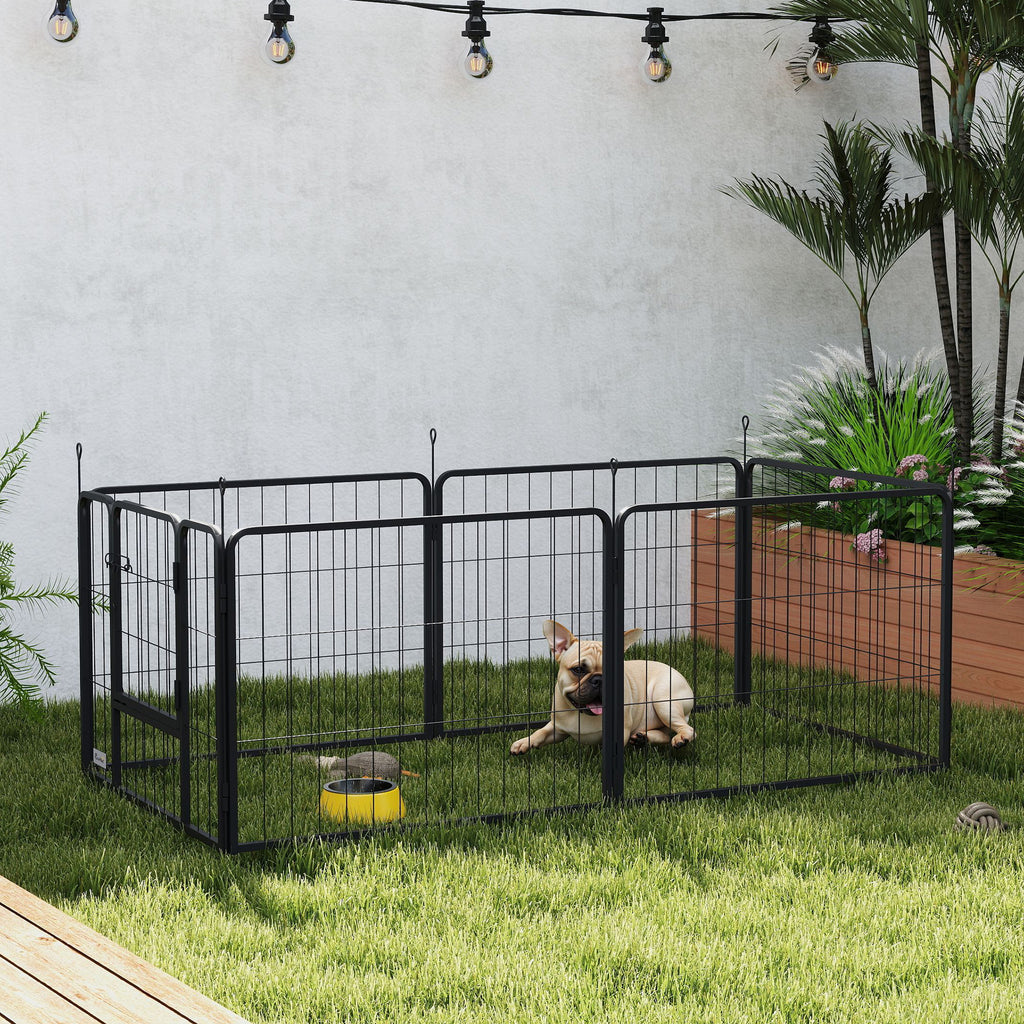 Dog Fence with 6 Modular Panels 80x1.5x60 cm in Black Steel with Entrance Door