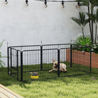 Dog Fence with 6 Modular Panels 80x1.5x60 cm in Black Steel with Entrance Door
