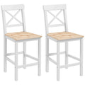 HOMCOM Set of 2 Bar Stools, High Back Kitchen Stools with Footrest, Pine Wood, Natural and White