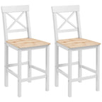HOMCOM Set of 2 Bar Stools, High Back Kitchen Stools with Footrest, Pine Wood, Natural and White