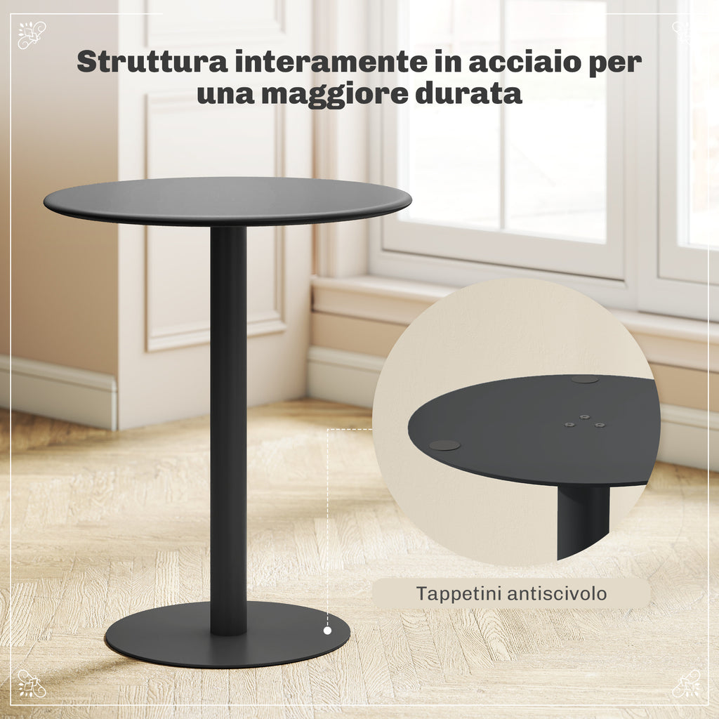 Round Kitchen Table for 2 People with a Modern Design in Steel, Ø60x72 cm, Black
