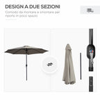 Outsunny 3x2.50 m Tilting Garden Umbrella with Crank and Removable Pole, Light Grey