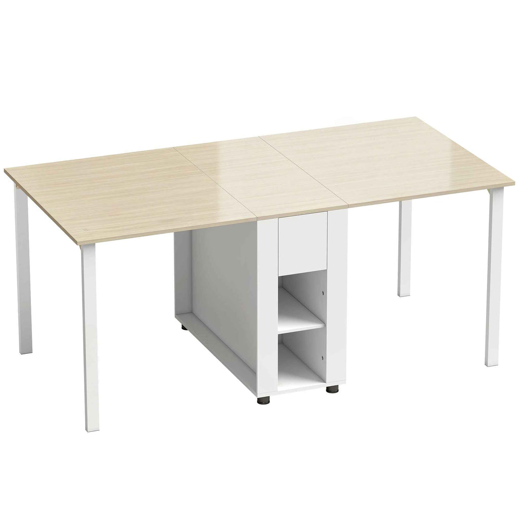 HOMCOM Folding Table for 6 People with 2 Drawers and 4 Shelves.