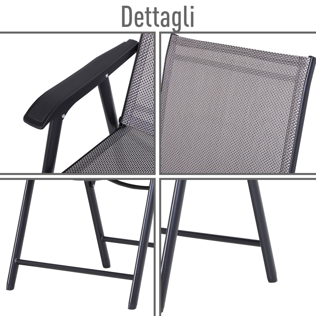 Set of 4 Folding Outdoor Chairs in Steel and Textilene for Garden, Veranda, Terrace, Grey, 58 x 64 x 94cm
