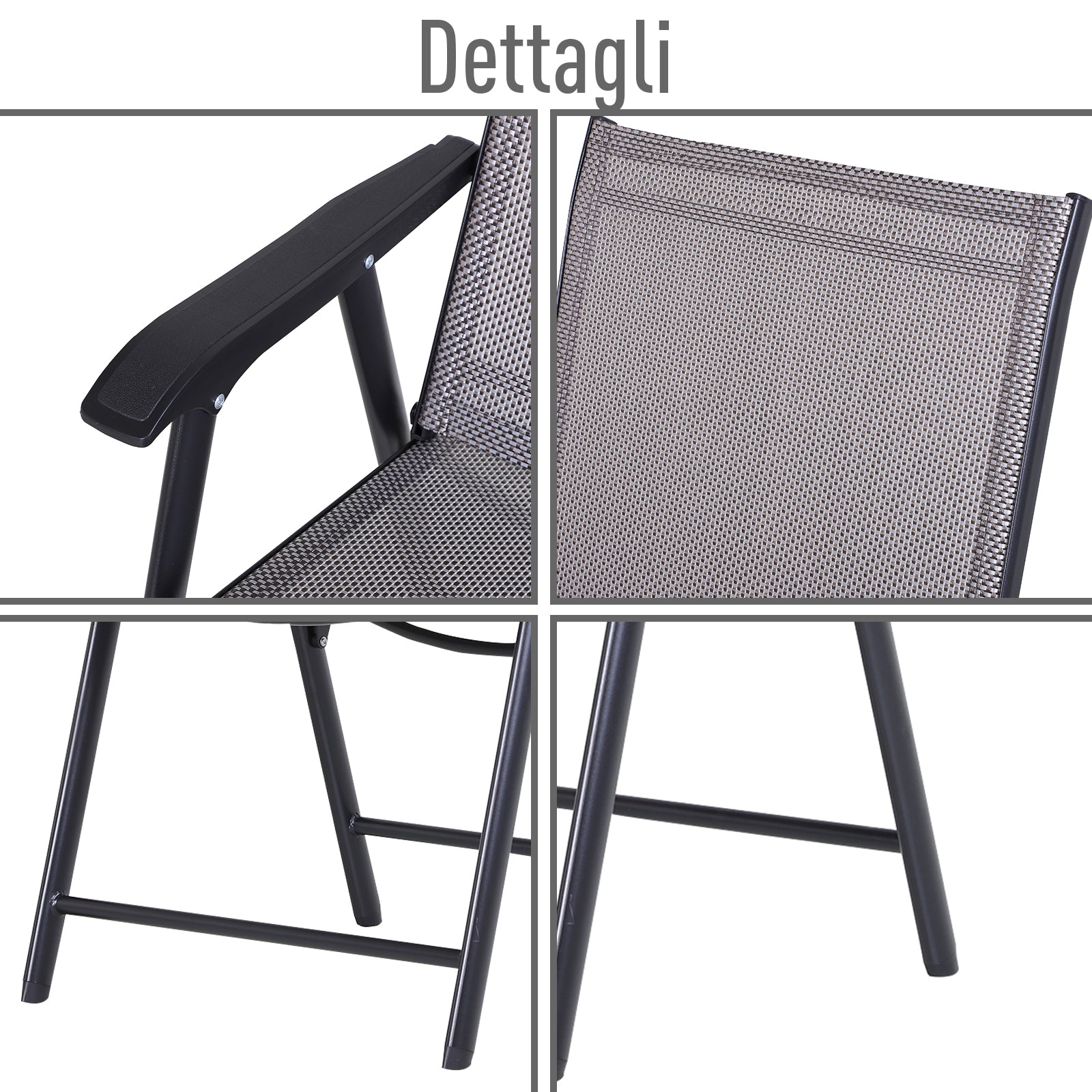 Set of 4 Folding Outdoor Chairs in Steel and Textilene for Garden, Veranda, Terrace, Grey, 58 x 64 x 94cm
