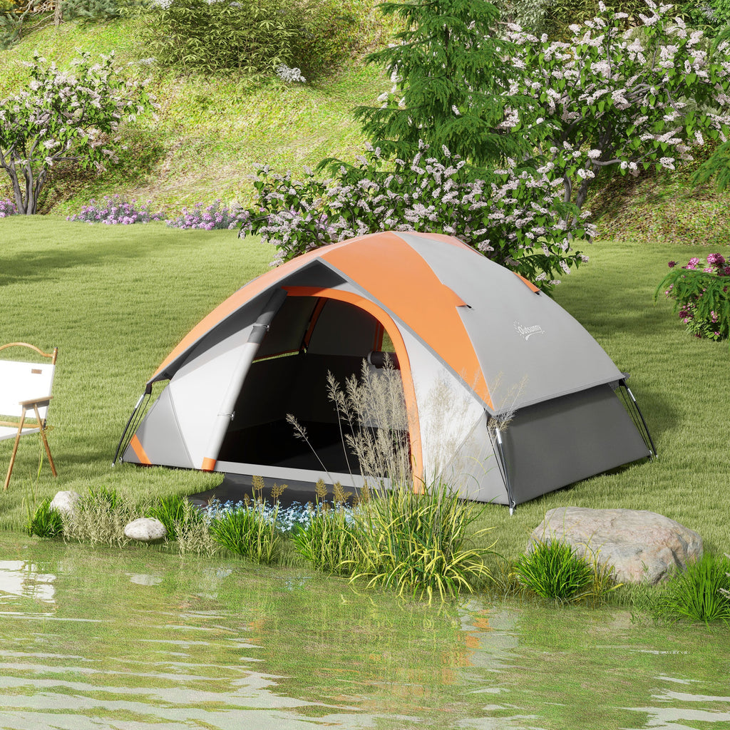 2-Person Camping Tent with Mesh Window and Hook, in Polyester, 210x150x110 cm, Gray and Orange
