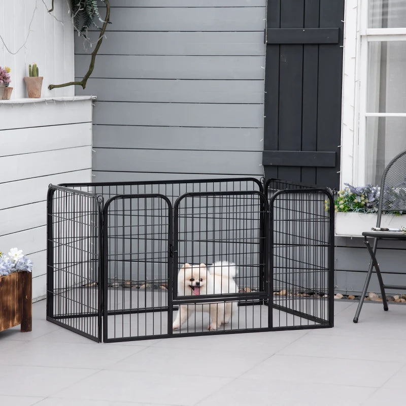 Small Dog Playpen, Indoor and Outdoor Pet Enclosure with 6-Piece Steel and Metal Mesh, 125x80x70 cm, Black