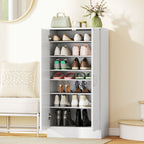 6-Tier Adjustable Shoe Rack in White Wood, 55x35x108 cm