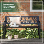 Outsunny 2 -seater garden bench with decorated back and armrests, 125x50x75cm, black - Borgè