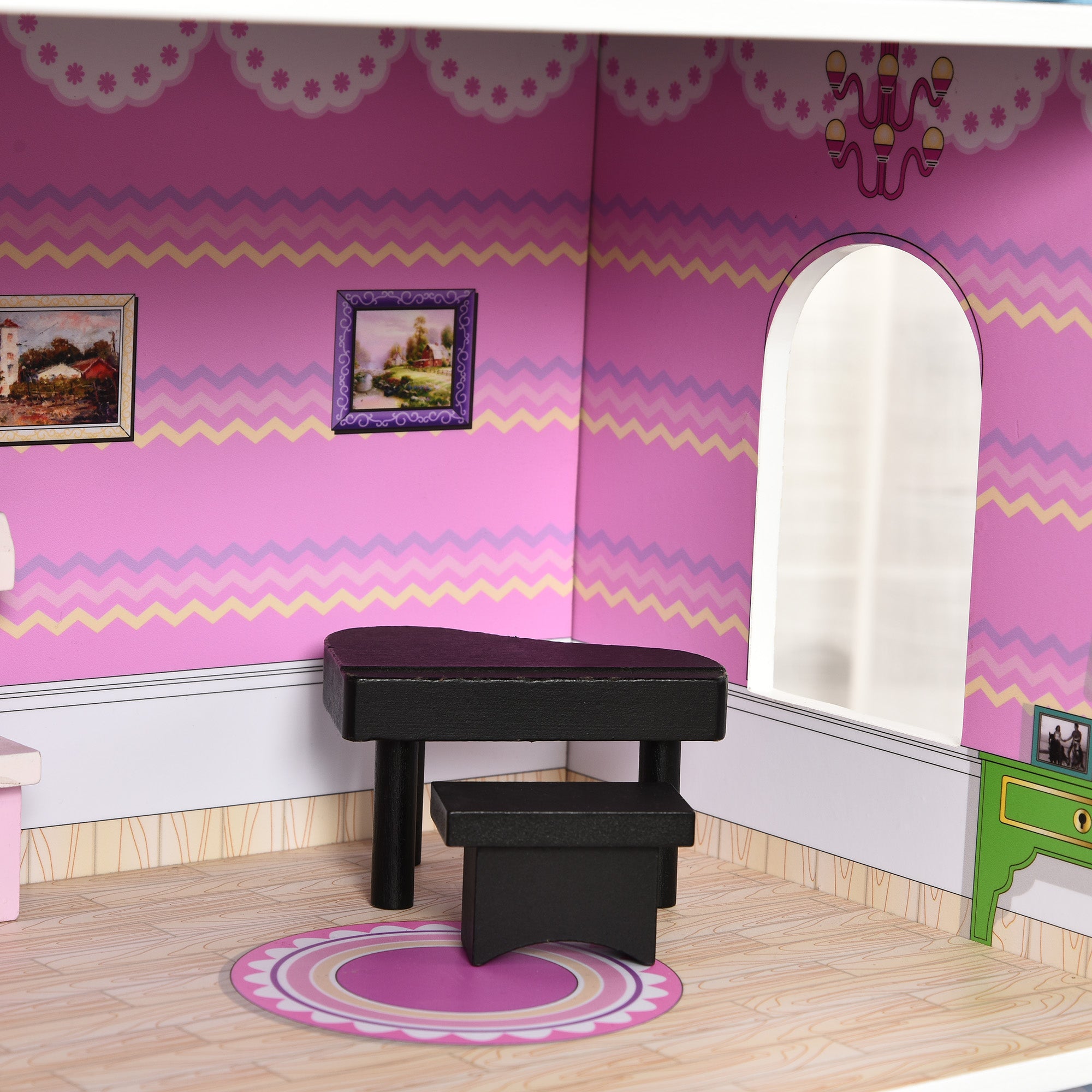 Wooden Dollhouse, 3-Story Children's Dollhouse with 13 Accessories, Toy for Children Ages 3+