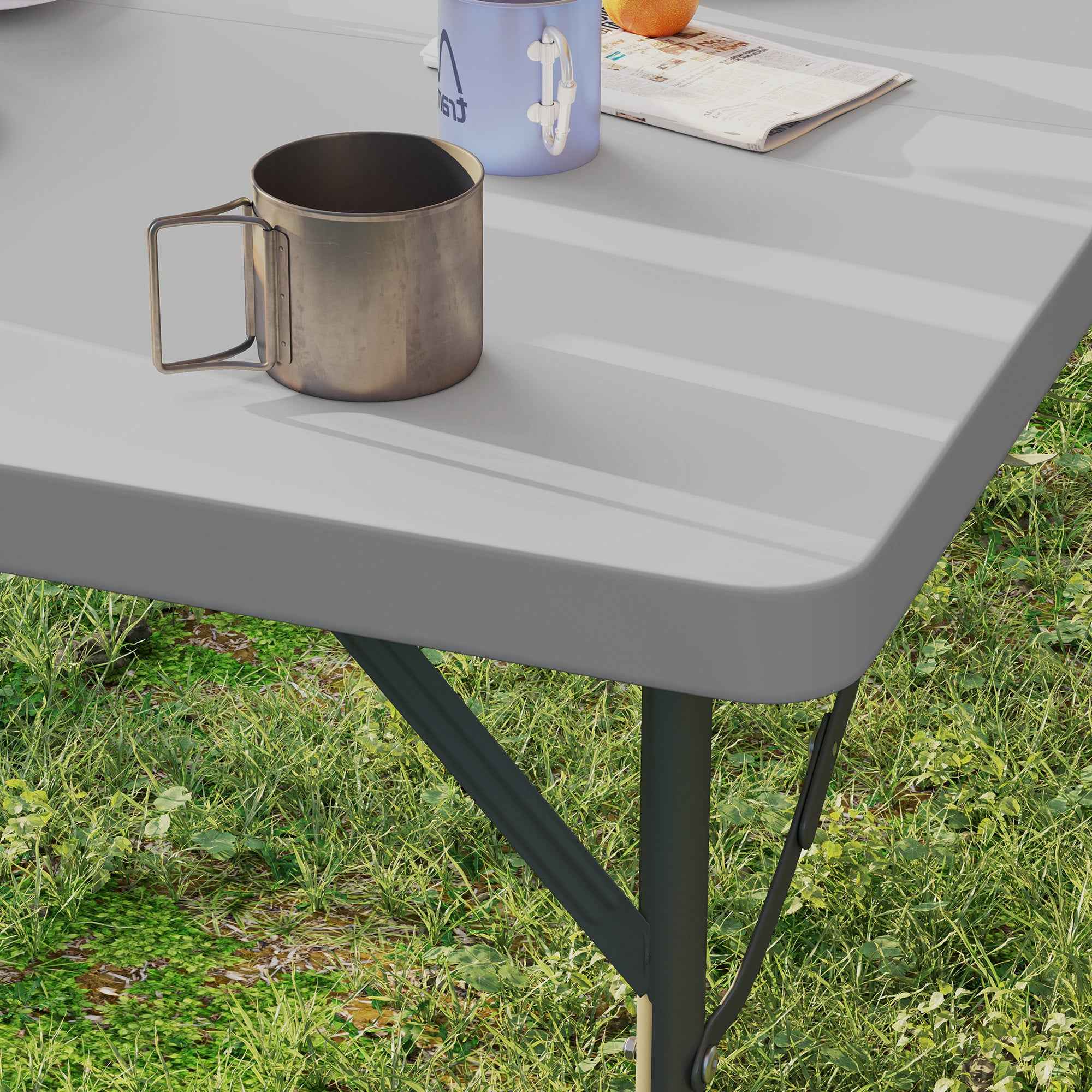 Outsunny Folding Camping Table, Adjustable to 2 Heights, in HDPE and Metal, 86x86x74 cm, White