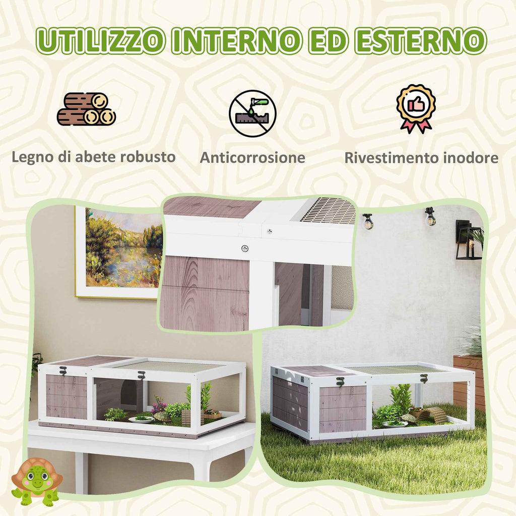 PawHut Wood Tortoise House with Opening Panel and 2 Separate Spaces, Light Brown