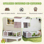 PawHut Wood Tortoise House with Opening Panel and 2 Separate Spaces, Light Brown