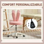 Height-Adjustable Rabbit Ear Desk Chair with Teddy Fleece Cover, Pink, 53x53x70-84 cm