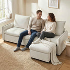3-Seater Modular Corner Sofa in Breathable Leather-Effect Fabric with Storage, Footrest, Cushions, Cream